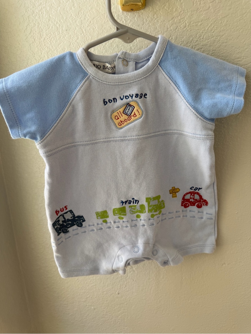 Emporio Baby Blue Infant Romper with Transport Appliqués